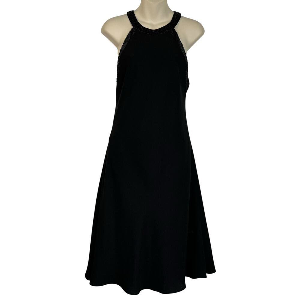 Jones New York Sleeveless Beaded High Neck Black Midi DressLow Cut Back 12 3025
